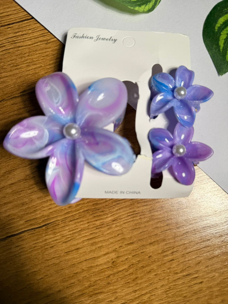 Flower Hair Clip Set with Pearl Center[set of 3]