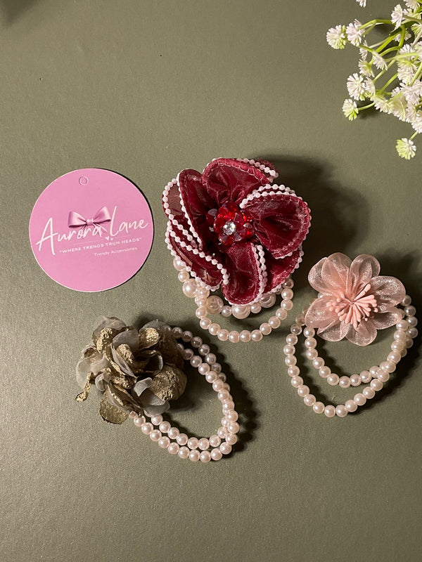 Aurora Lane Pearl & Floral Hairband Set of 3