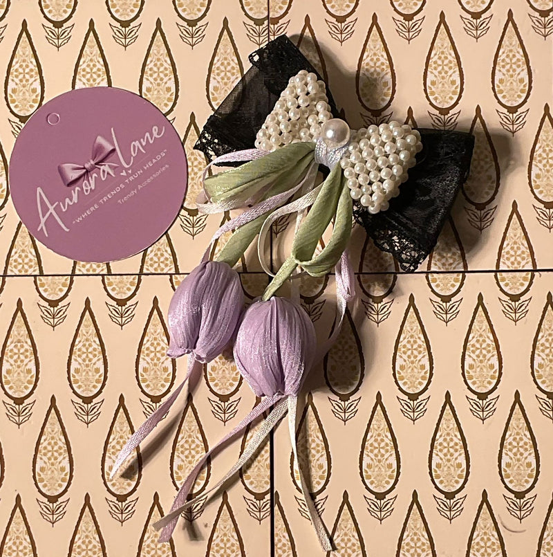 🌸 Aurora Lane – Elegant Pearl & Floral Bow Hair Accessory