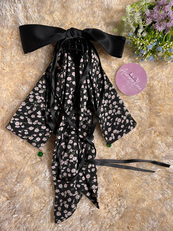 🌸 Aurora Lane Black Floral Bow Hair Clutch