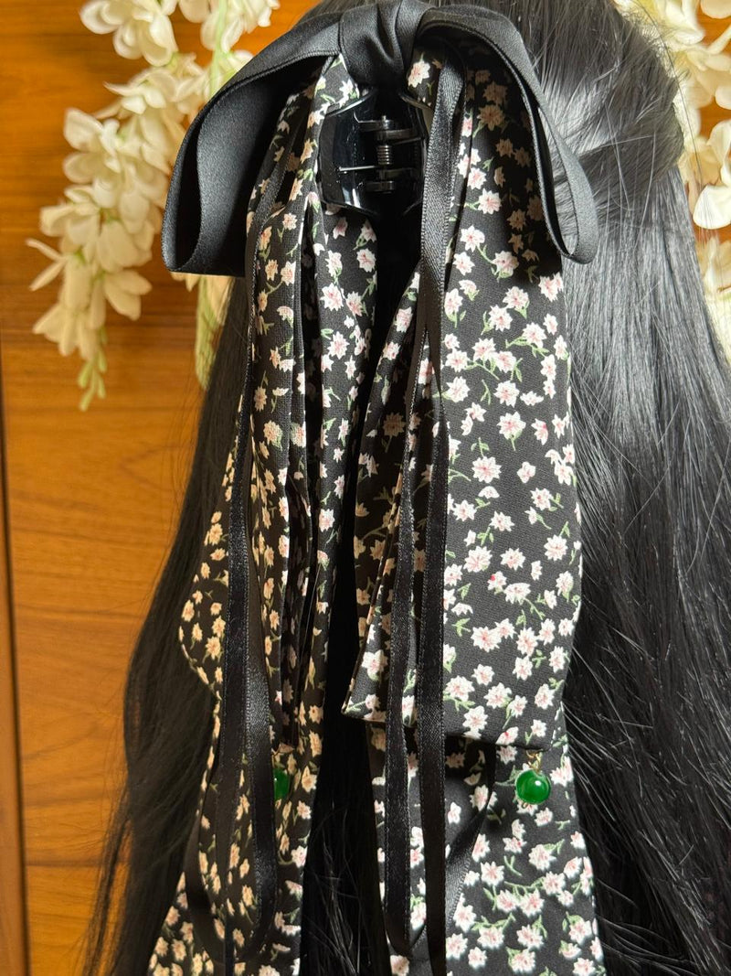 🌸 Aurora Lane Black Floral Bow Hair Clutch