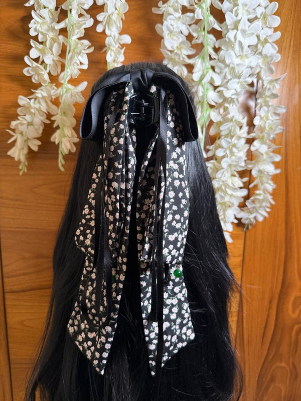🌸 Aurora Lane Black Floral Bow Hair Clutch