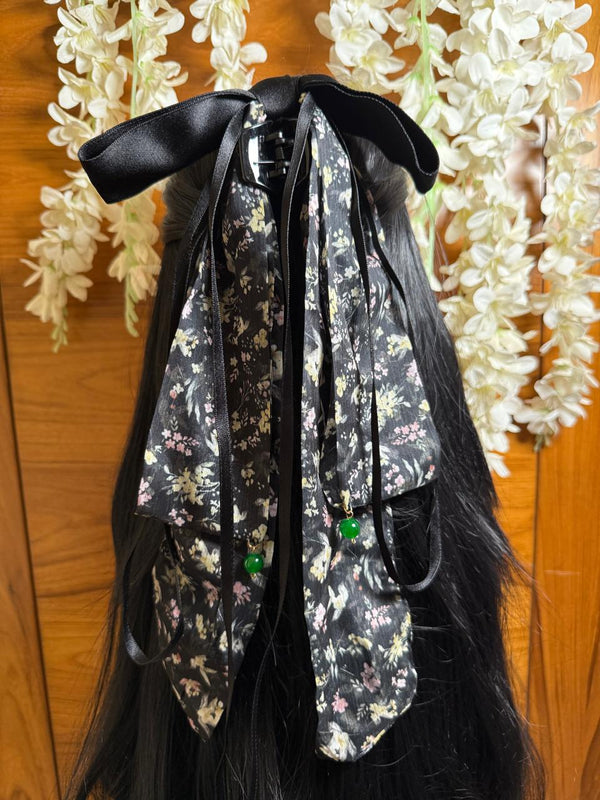 ✨ Aurora Lane Luxury Hair Accessory – Black Floral Bow Clip ✨